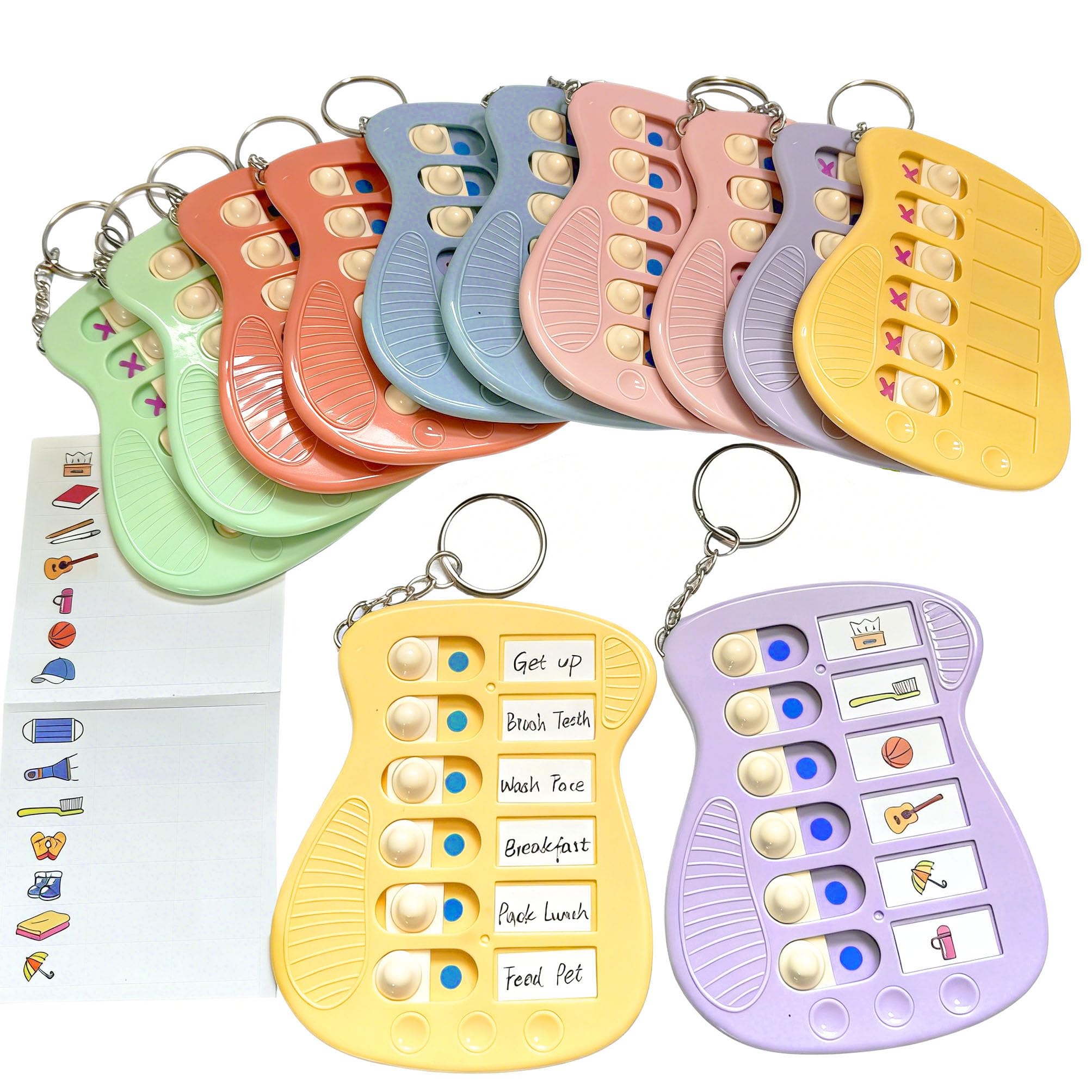 6pcs ADHD Tools for Kids Visual Schedule Chore Chart Anxiety Relief Portable Reminder Keychains Checklist to Do List Task Tackers with Sticker Bulk Gift (6pcs(1pcs Each Color))