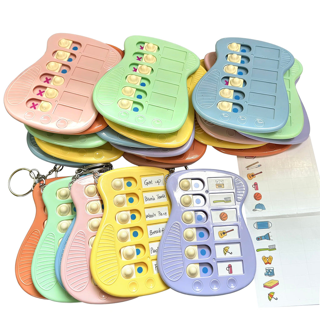 6pcs ADHD Tools for Kids Visual Schedule Chore Chart Anxiety Relief Portable Reminder Keychains Checklist to Do List Task Tackers with Sticker Bulk Gift (6pcs(1pcs Each Color))