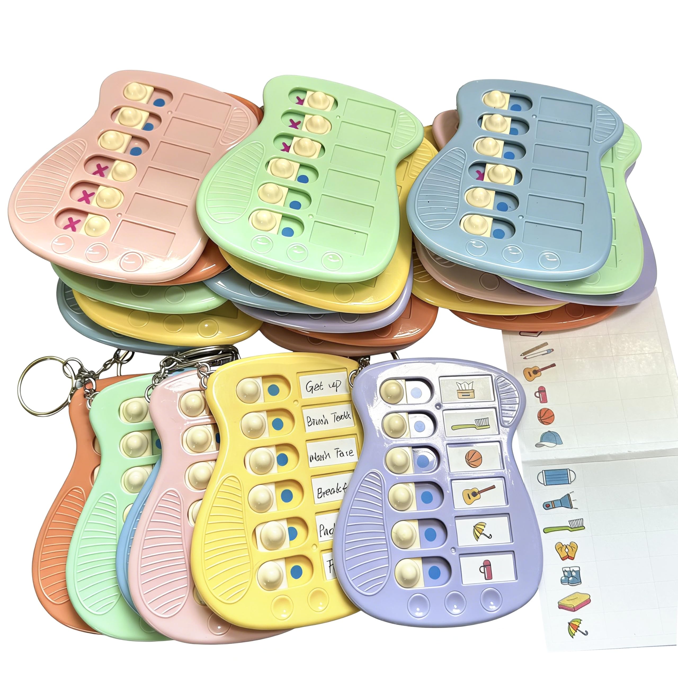6pcs ADHD Tools for Kids Visual Schedule Chore Chart Anxiety Relief Portable Reminder Keychains Checklist to Do List Task Tackers with Sticker Bulk Gift (6pcs(1pcs Each Color))