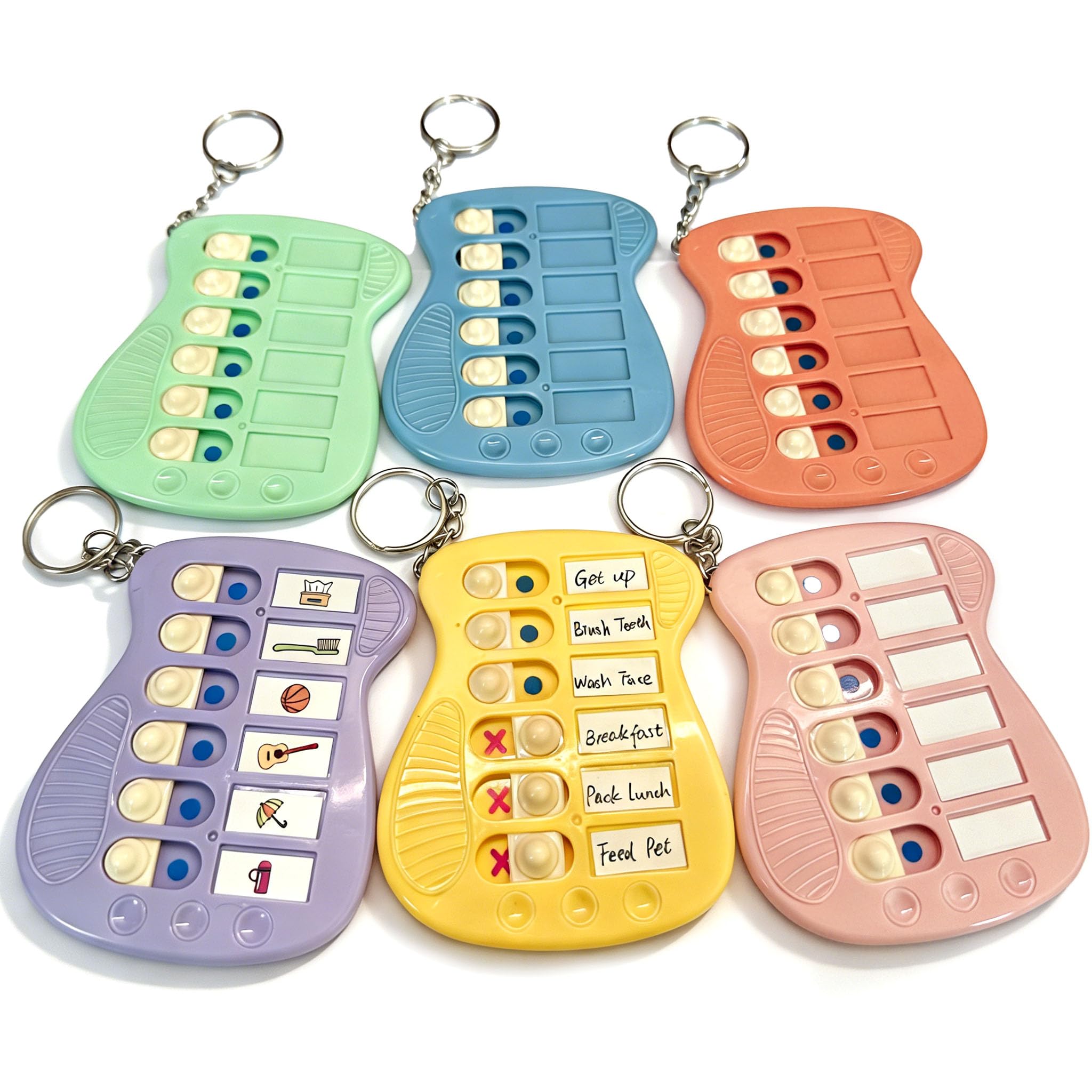 6pcs ADHD Tools for Kids Visual Schedule Chore Chart Anxiety Relief Portable Reminder Keychains Checklist to Do List Task Tackers with Sticker Bulk Gift (6pcs(1pcs Each Color))